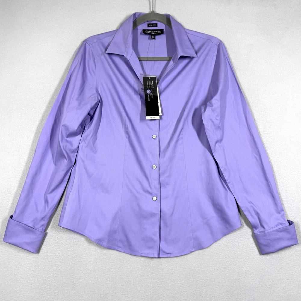 Jones New York Top Women 4 Fitted Non Iron Easy Care Shirt Lavender Platinum NWT